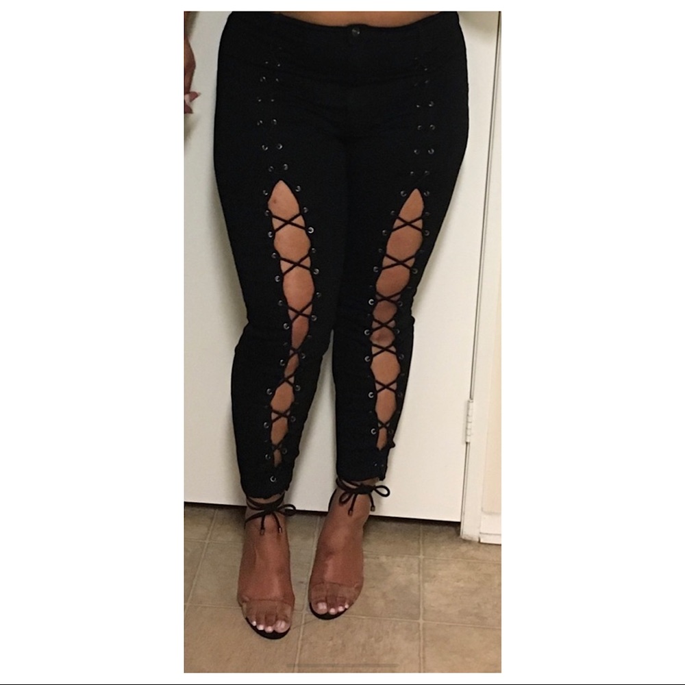 Fashion Nova Lace Up High Waist Jeans